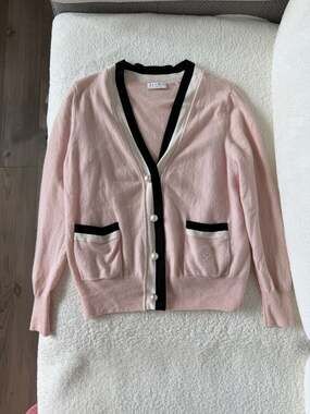 Sandro Paris Pink Wool & Cashmere Blandine Cardigan with Pearl Buttons